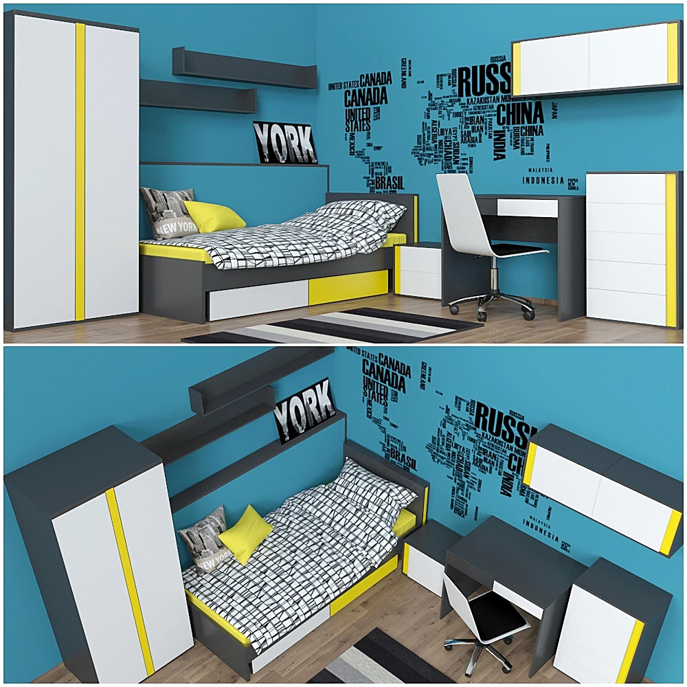 Childroom Furniture Set with Graphic Yellow Accents