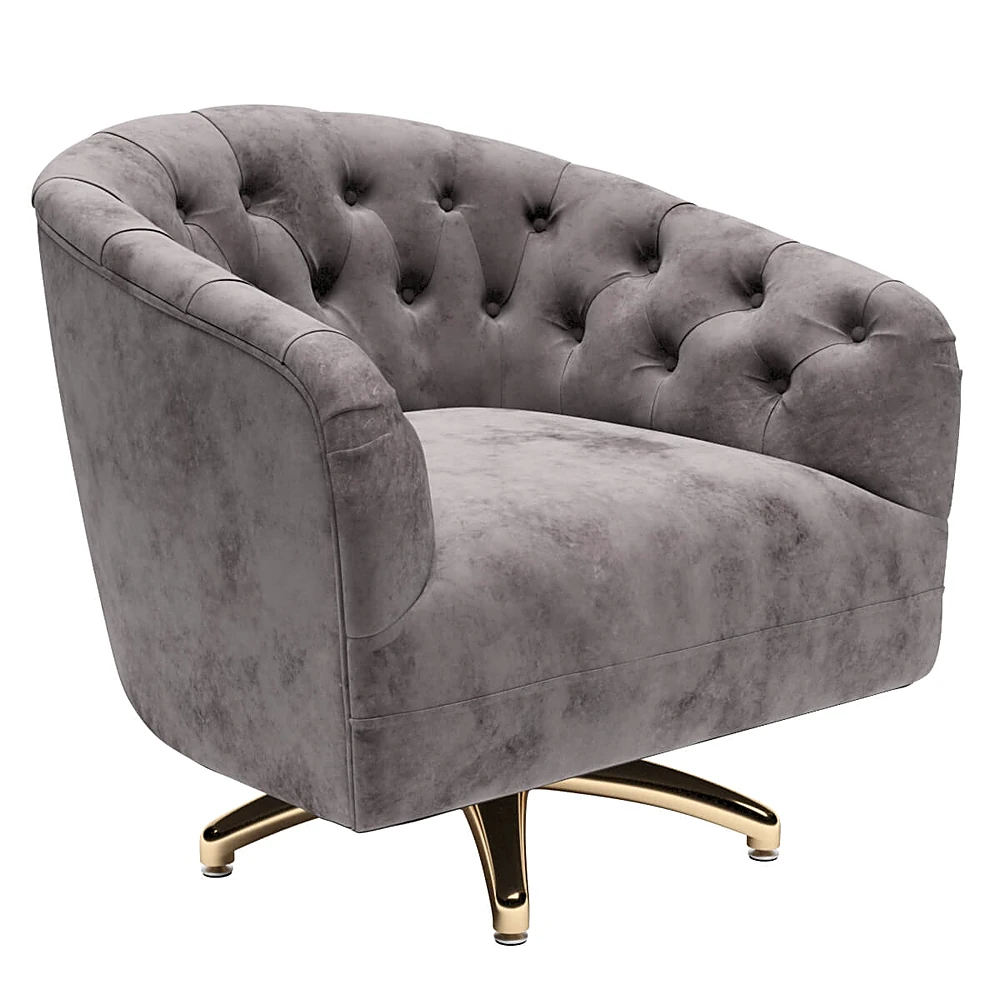 Swivel Armchair with Tufted Back and Gold Base