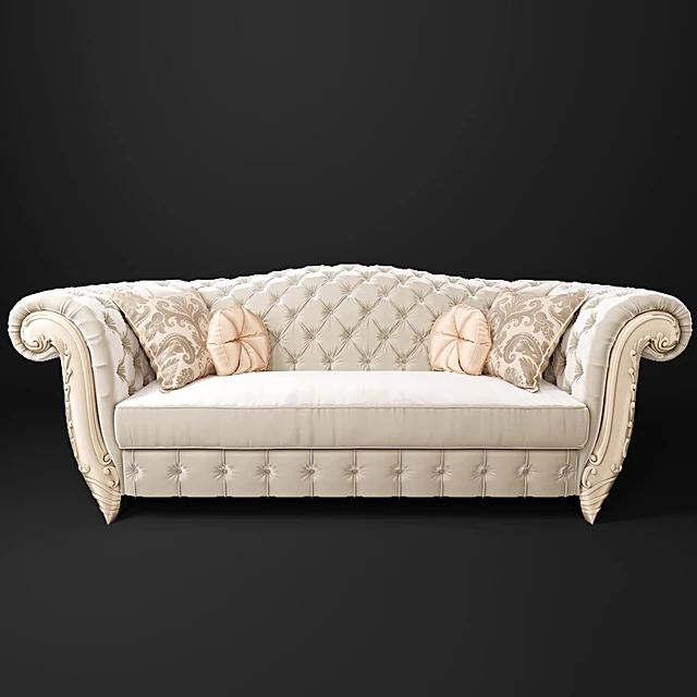 Classic Tufted Sofa with Ornate Carvings