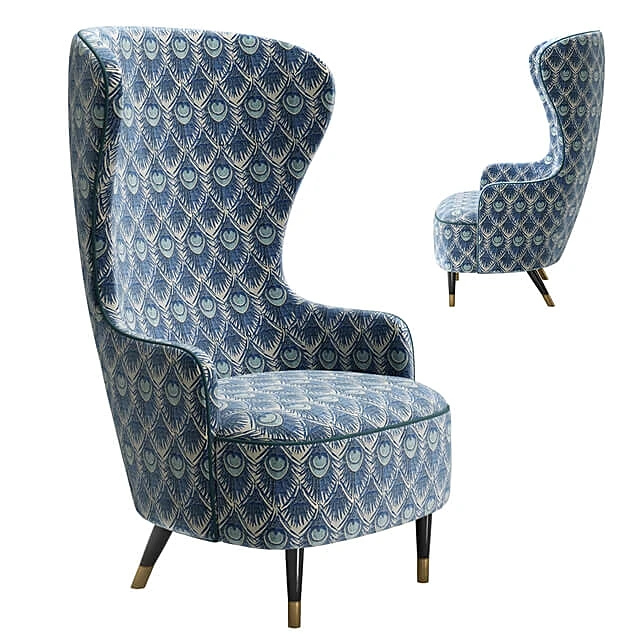 Armchair with Peacock Pattern Upholstery