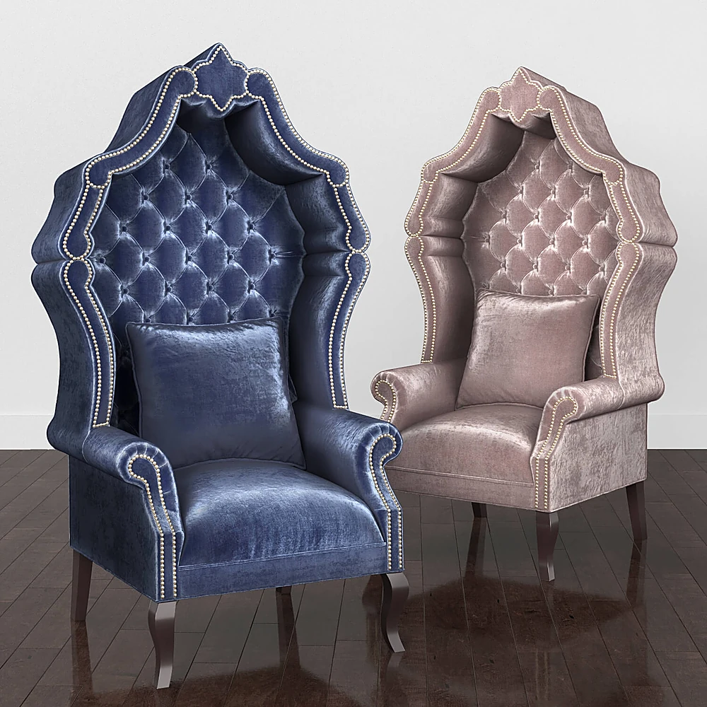 Armchair with Tufted Velvet and Nailhead Trim