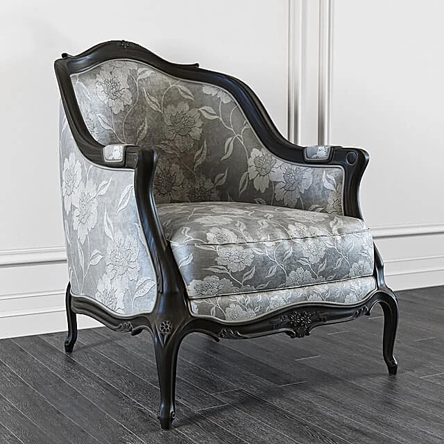 Armchair with Classic Carved Frame and Floral Upholstery