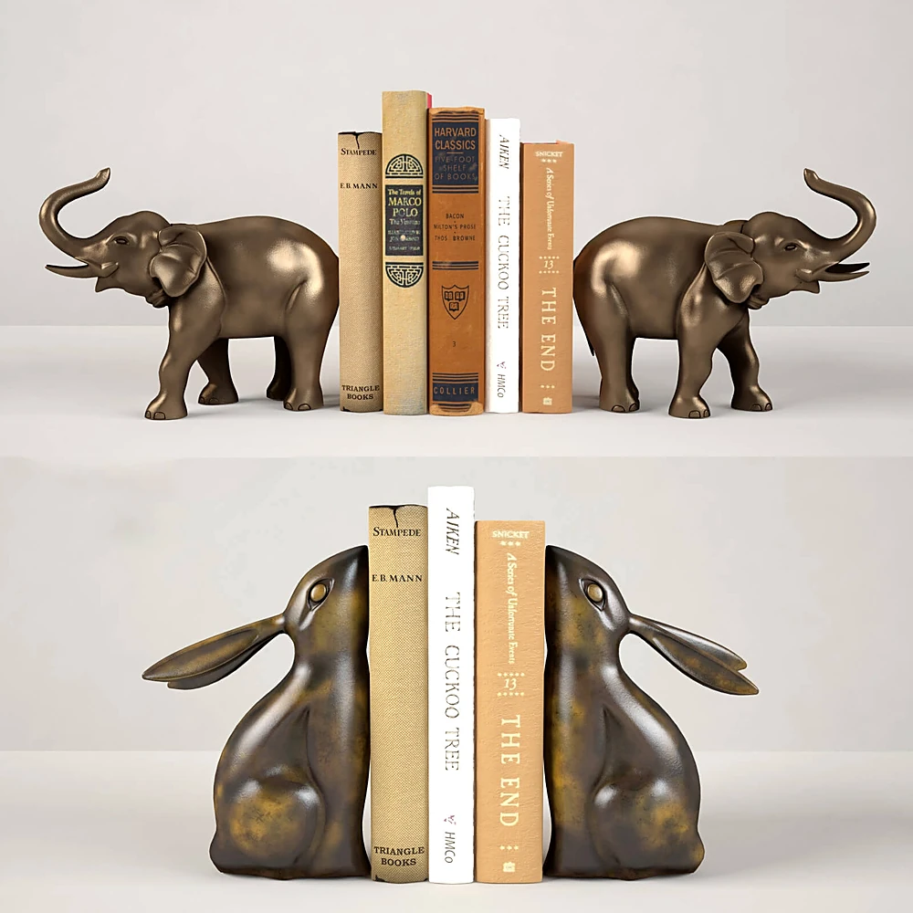 Bronze Elephant and Bunny Bookends