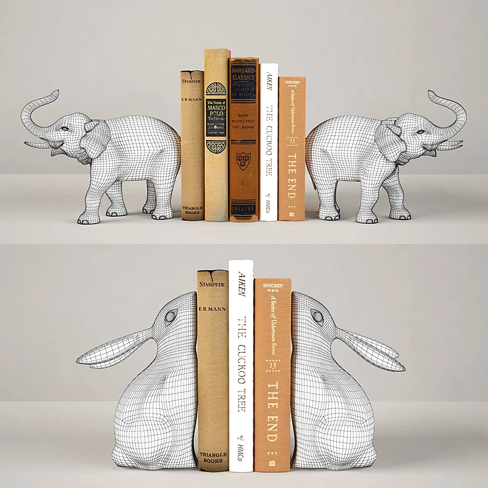 Bronze Elephant and Bunny Bookends (2)