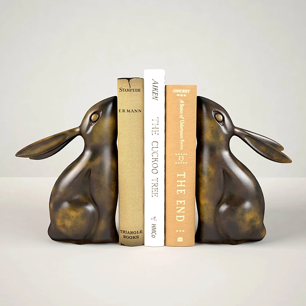 Bronze Elephant and Bunny Bookends (3)