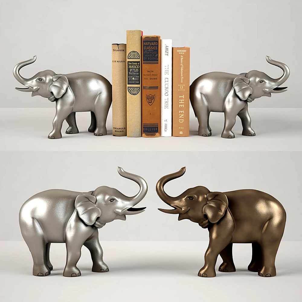 Bronze Elephant and Bunny Bookends (4)