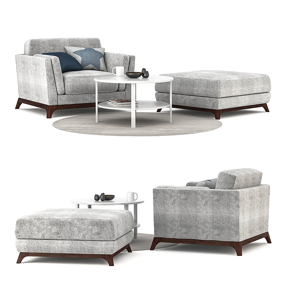 Modern Upholstered Armchair and Pouf
