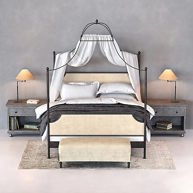 Canopy Bed with Iron Frame and Fabric