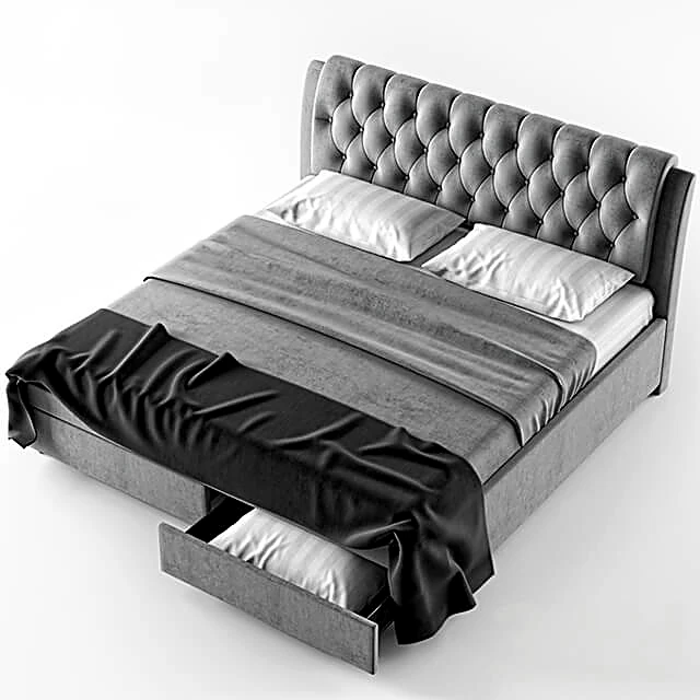 Storage Bed with Button-Tufted Fabric Headboard