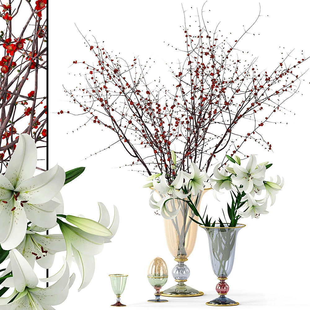 Vases with Flowers with Ornate Glass Bases