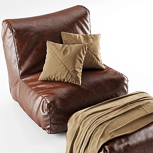 Armchair and Ottoman Set with Distressed Leather