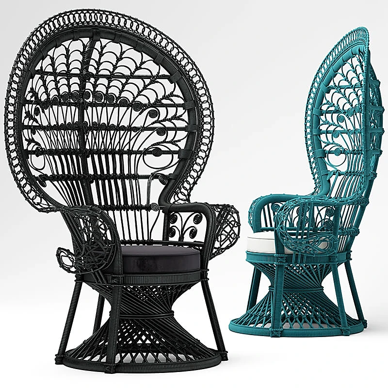 Armchair with Woven Rattan Peacock Style