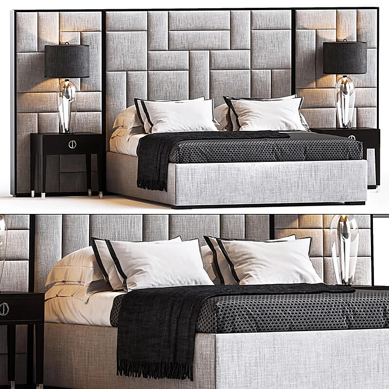 Upholstered Bed with Geometric Headboard