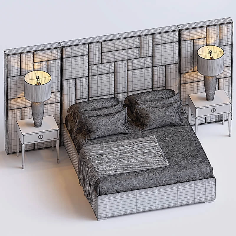 Upholstered Bed with Geometric Headboard (2)