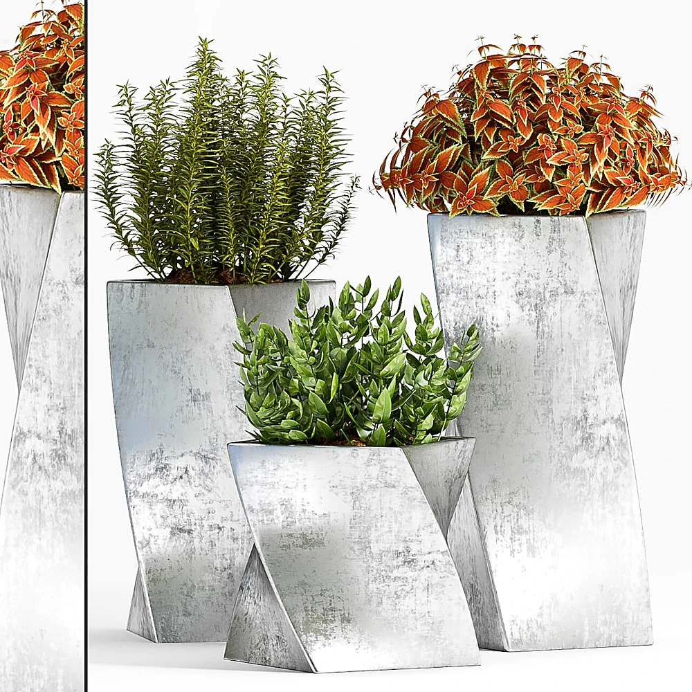 Geometric Decorative Plant Pot Set with Distressed Texture