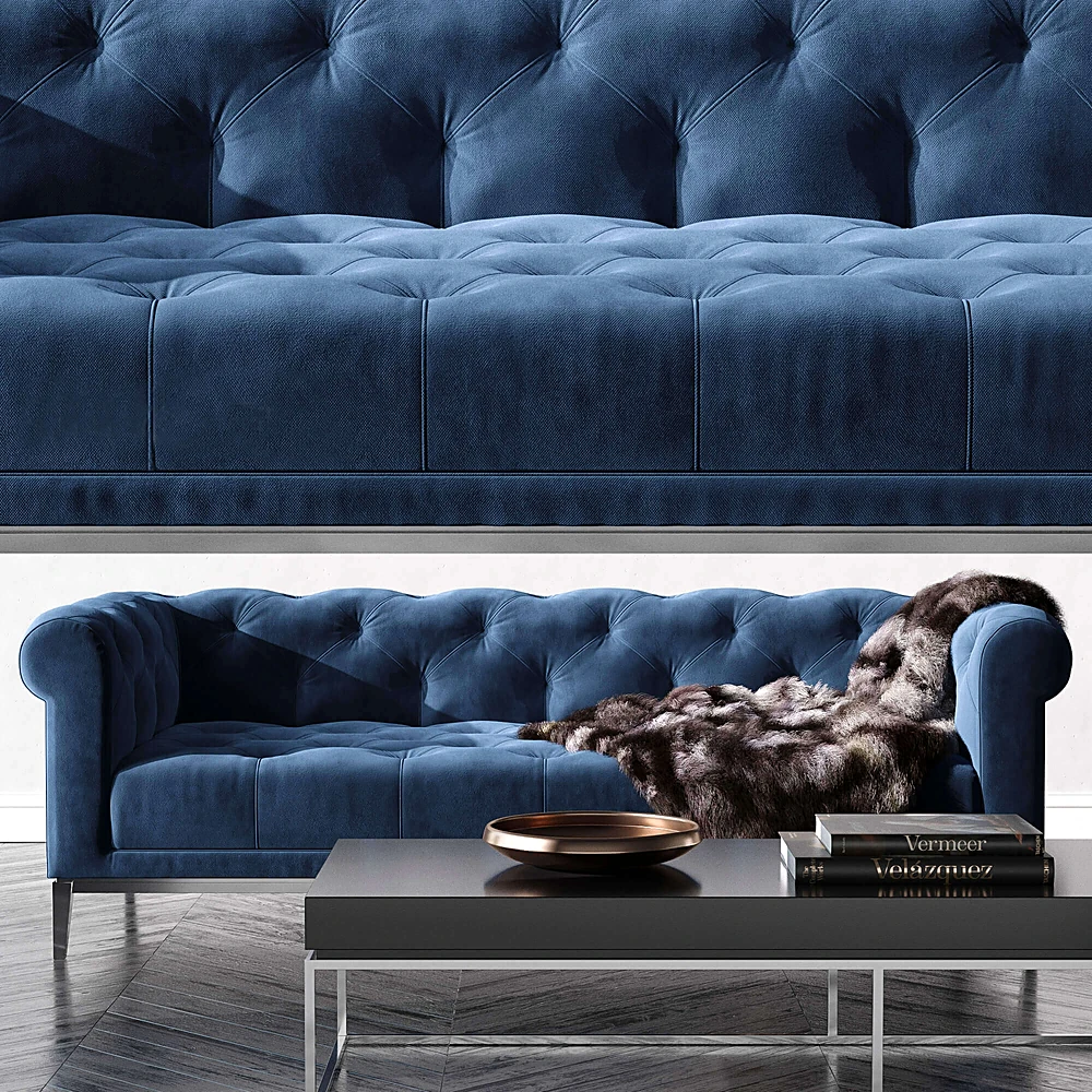 Blue Velvet Chesterfield Sofa