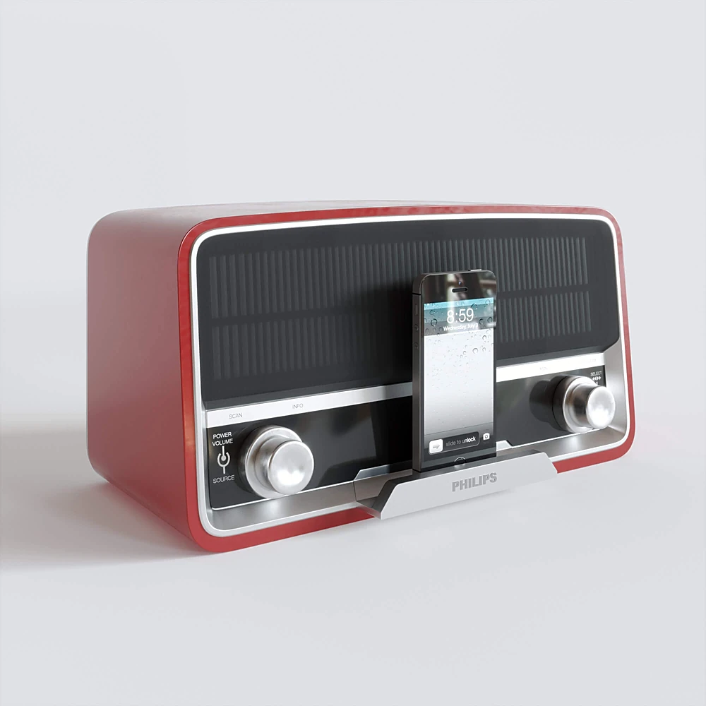 Radio Receiver in retro style + iphone 5s by Philips
