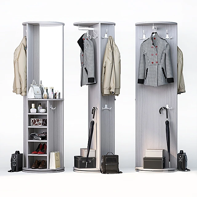 Rotating Wardrobe with Integrated Mirror and Storage