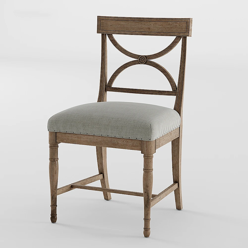 Gustavian X-Back Wooden Chair with Upholstered Seat