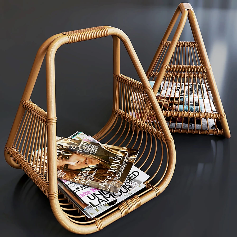 Magazine Rack with Natural Rattan