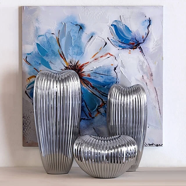 Decorative Vase Set Ribbed Ceramic by Howard Elliott
