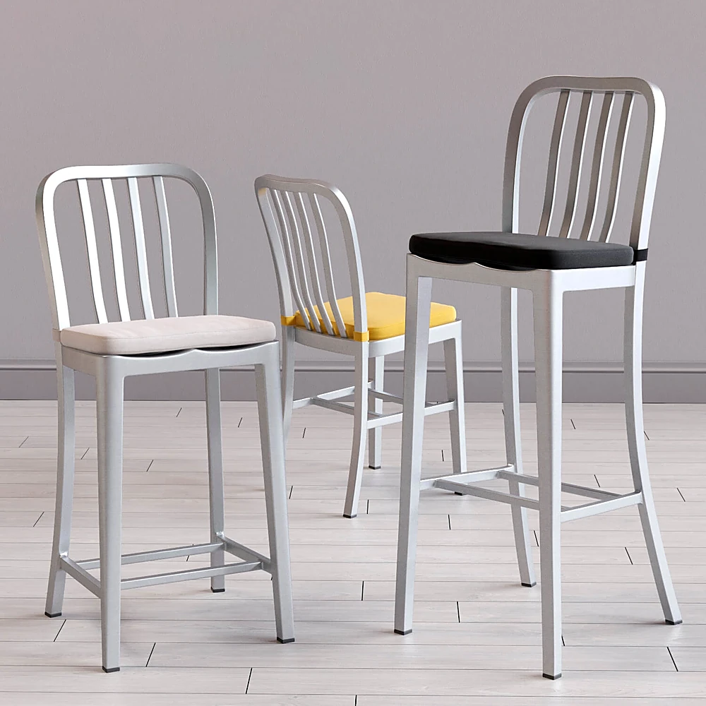 Modern Metal Bar Stools with Upholstered Seats
