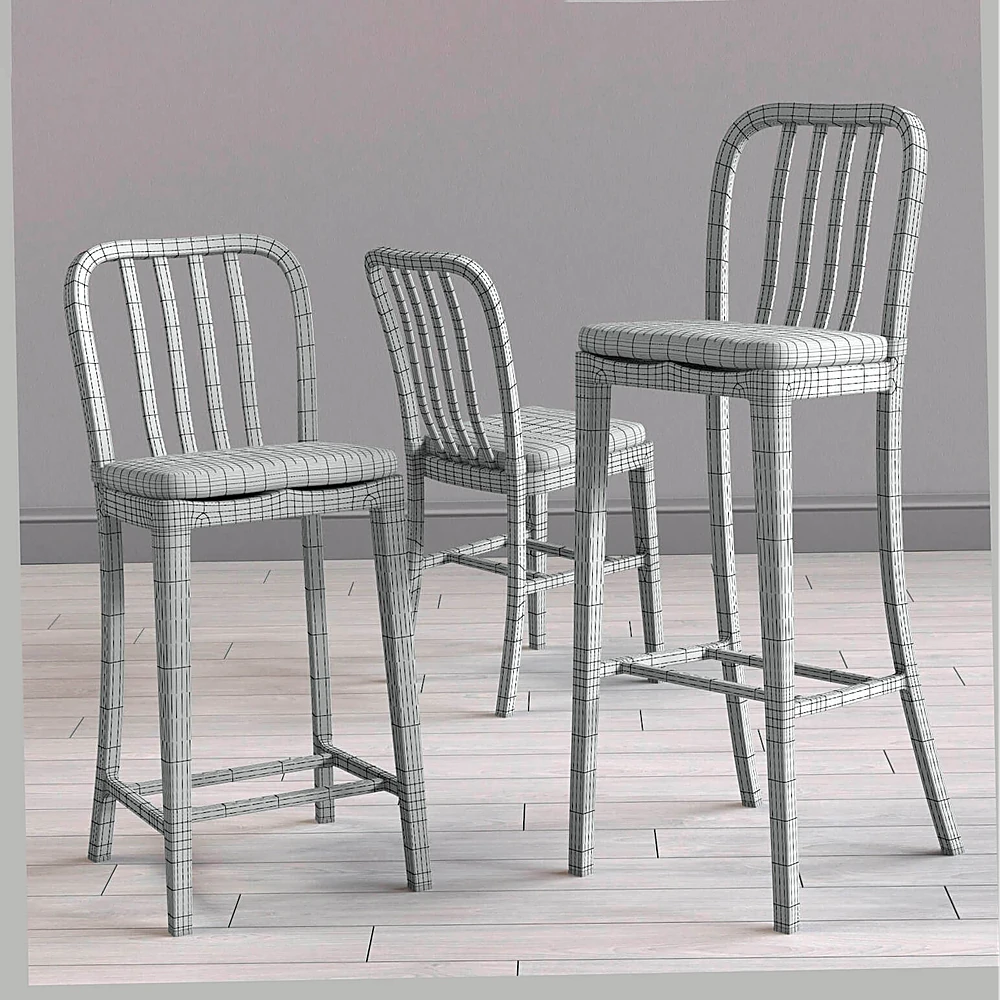 Modern Metal Bar Stools with Upholstered Seats (2)