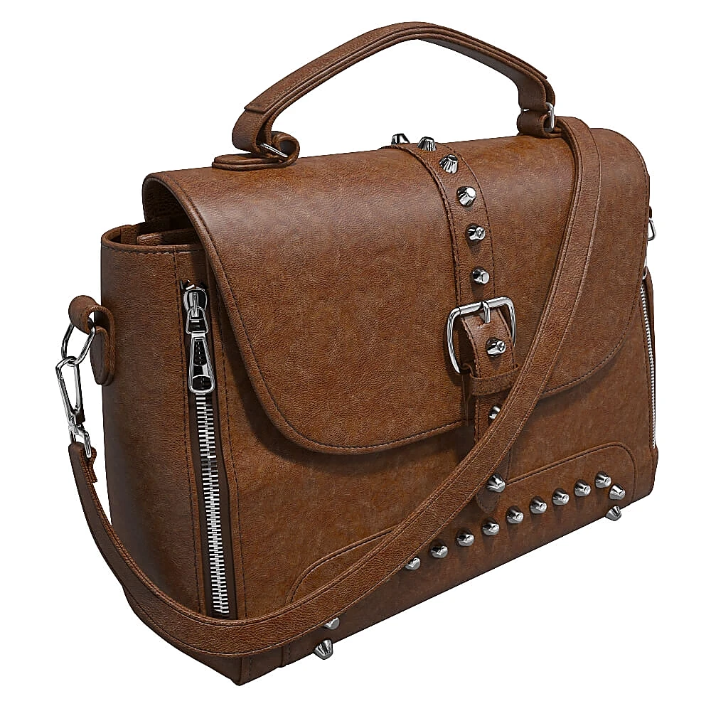 Black Leather Messenger Bag with Studs (2)