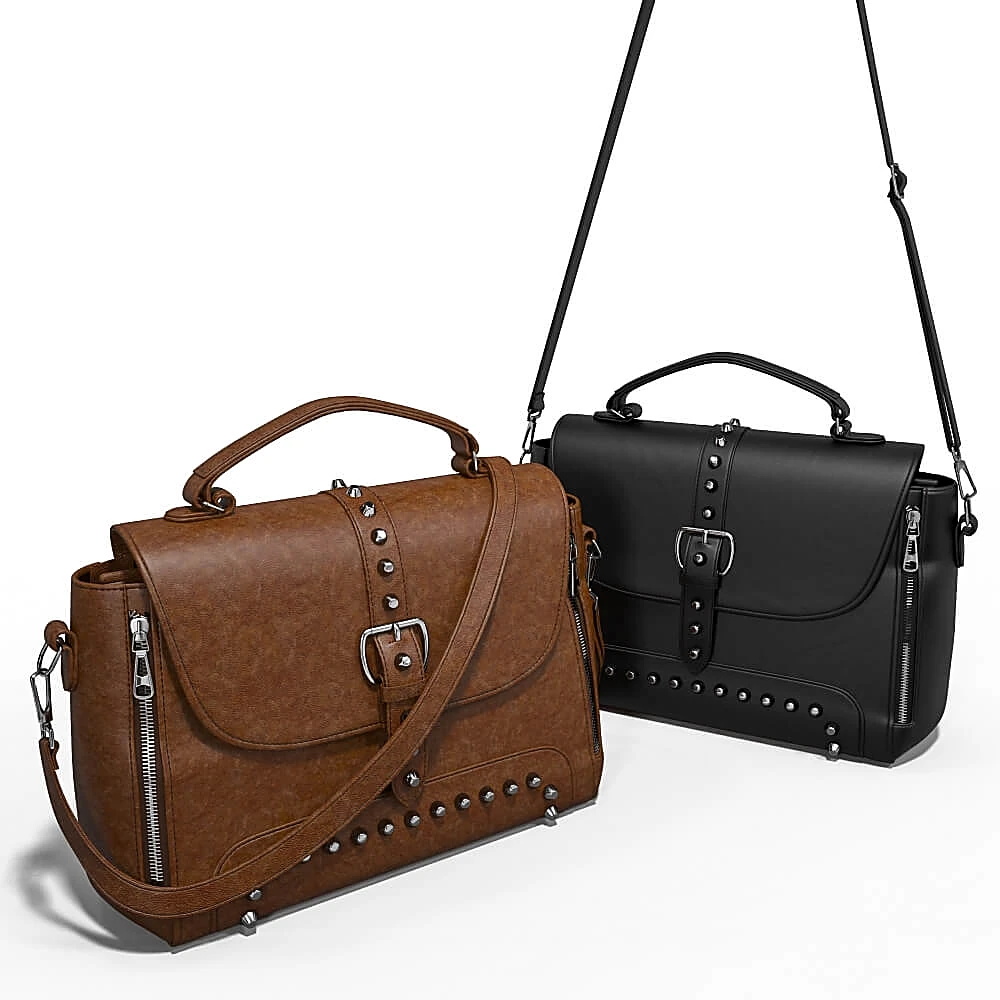 Black Leather Messenger Bag with Studs (3)