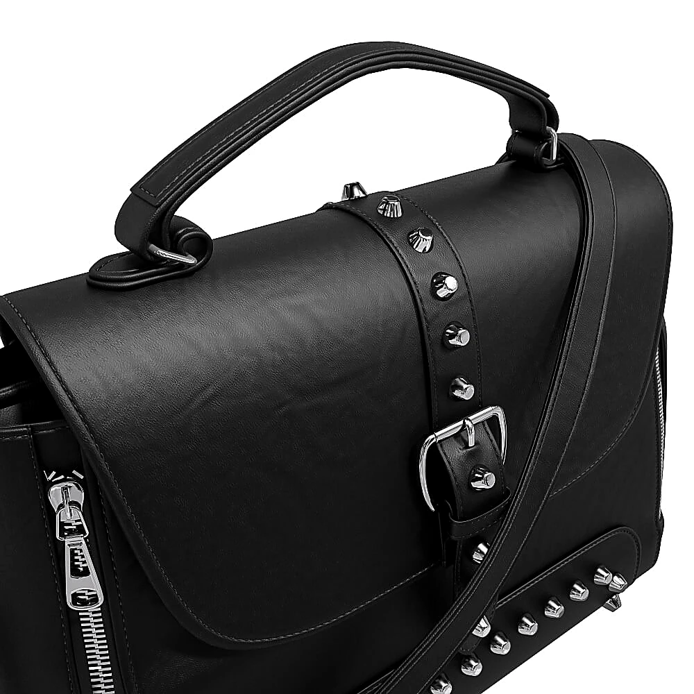 Black Leather Messenger Bag with Studs (4)