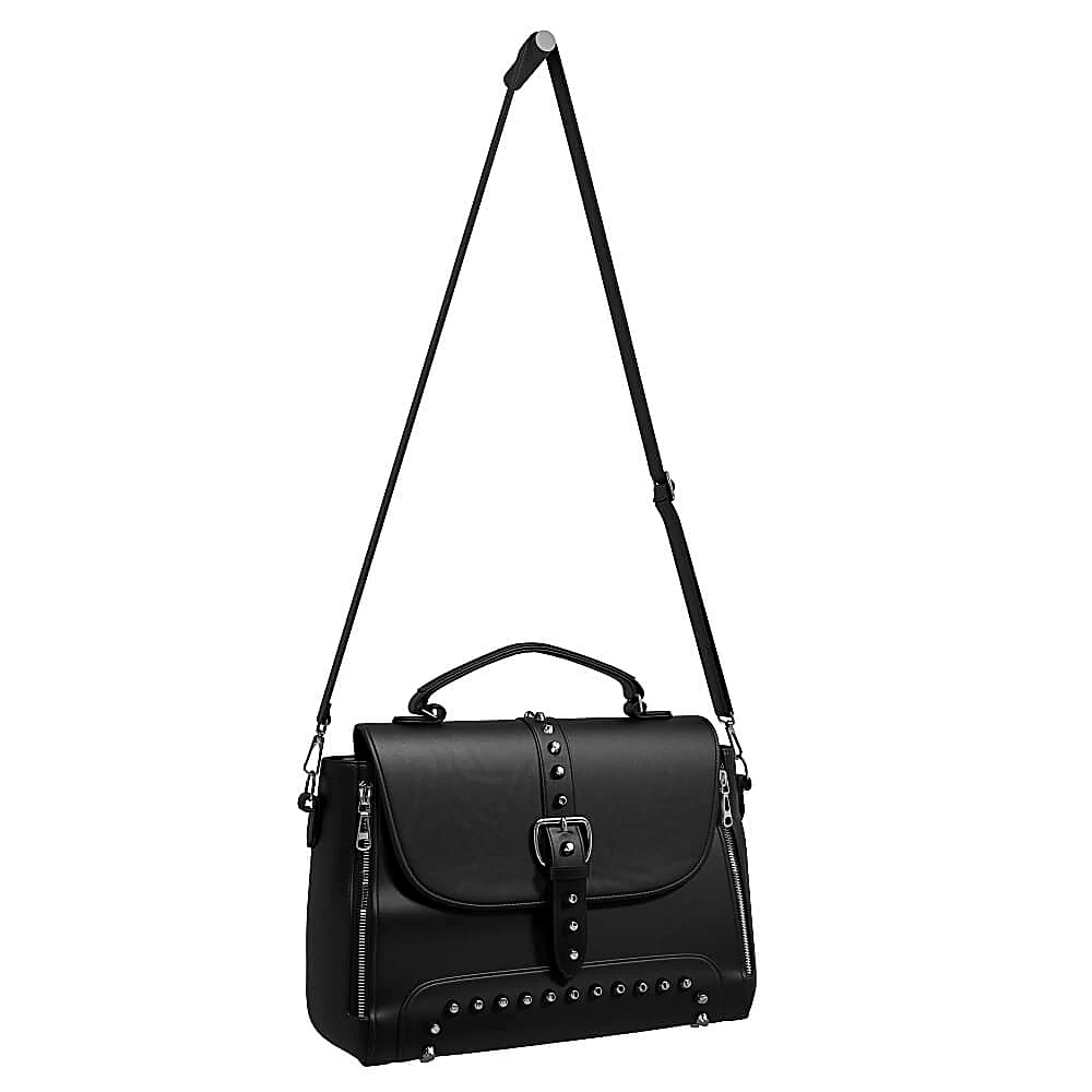 Black Leather Messenger Bag with Studs (5)