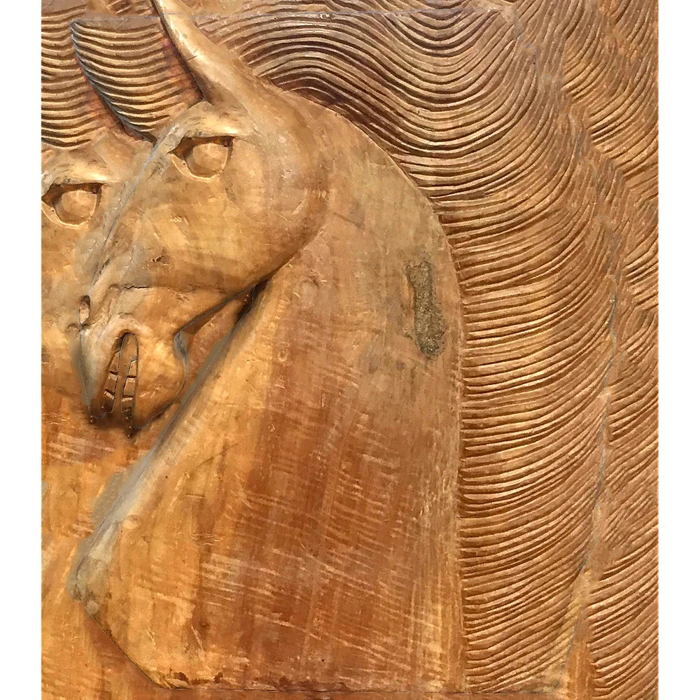 Wood Carved Horse Head with Wavy Mane