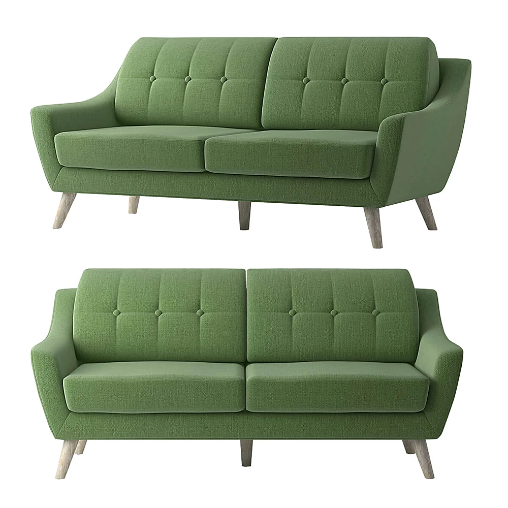 Green Fabric 2-Seater Sofa with Button Tufting