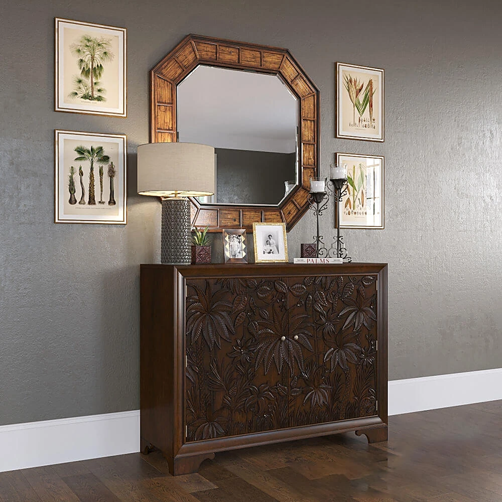 Carved Door Chest with Tropical Botanical Motifs