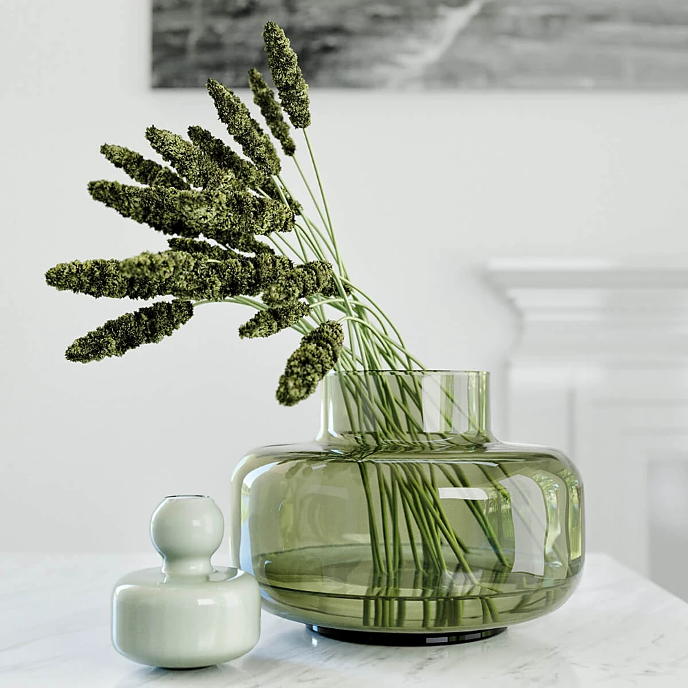Modern Glass Vase with Grass Arrangement
