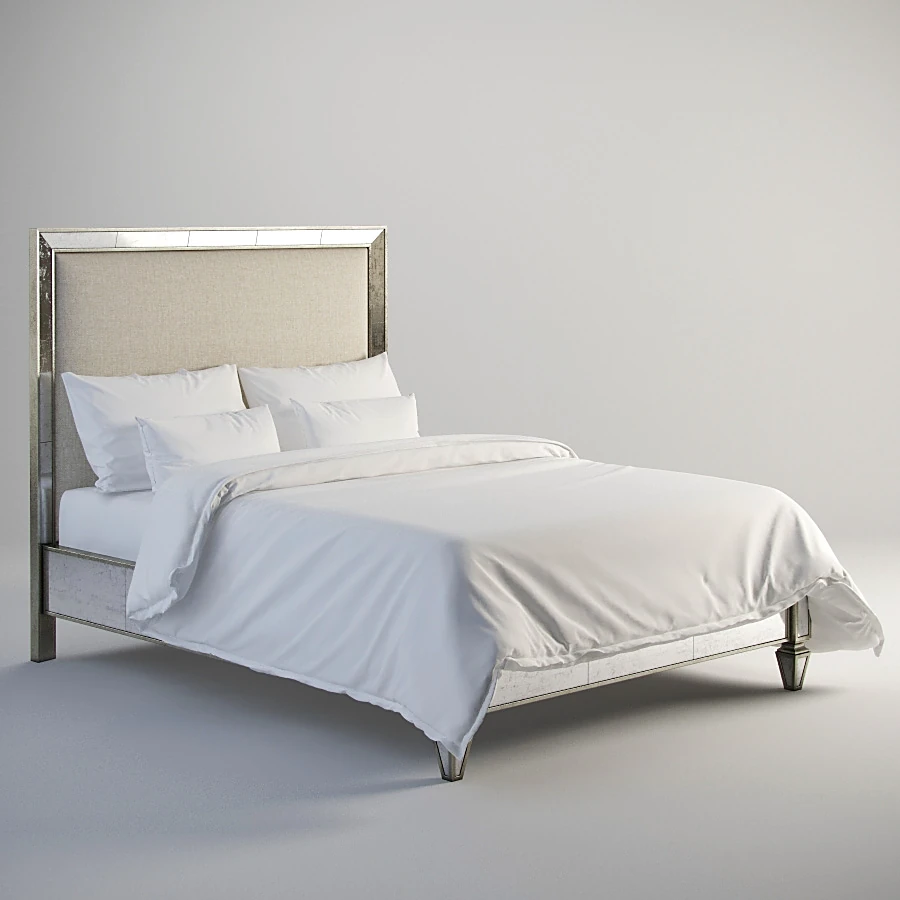 Queen Bed with Eglomise Frame and Upholstered Headboard