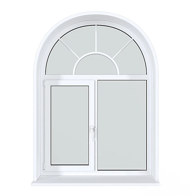 Arched Window with White Plastic Frame and Fanlight