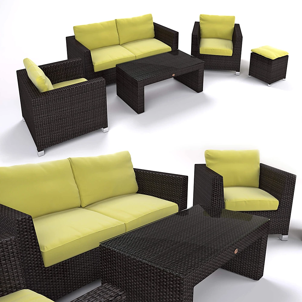 Rattan Outdoor Sofa Set with Light Green Cushions