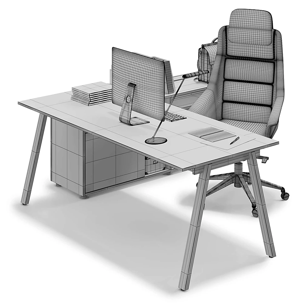 L-shaped Office Desk Set with Storage and Leather Chair (3)