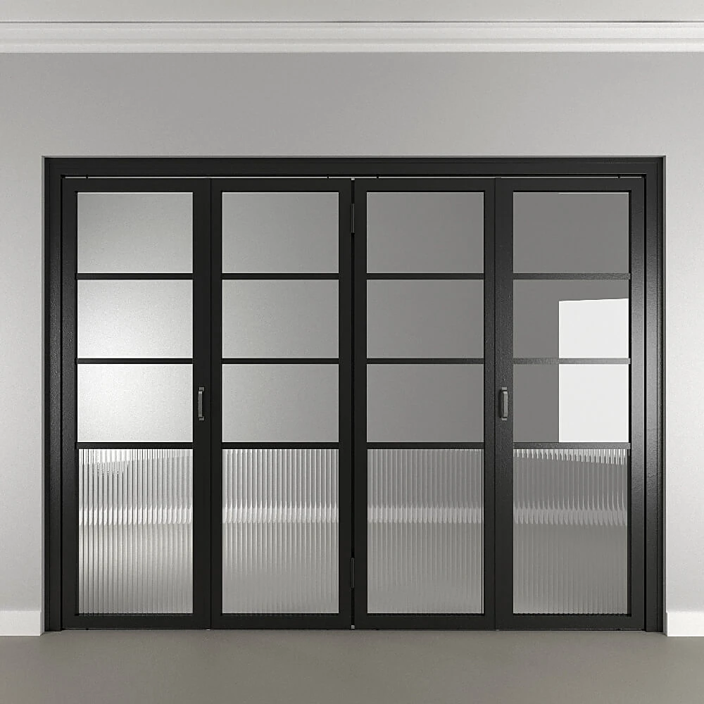 Steel-Style Folding Door with Reeded Glass