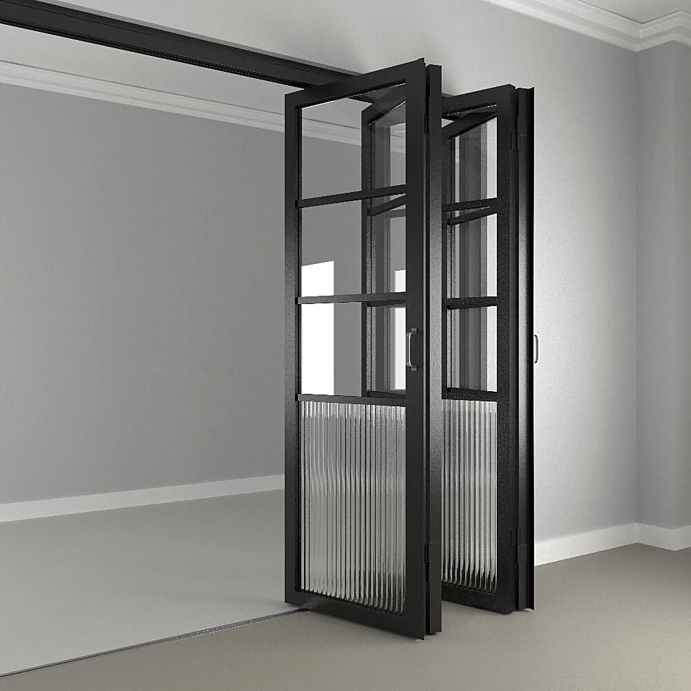 Steel-Style Folding Door with Reeded Glass (2)