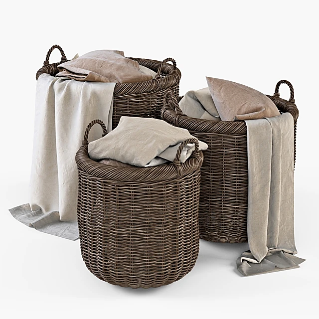 Decorative Basket Set with Linen and Wicker
