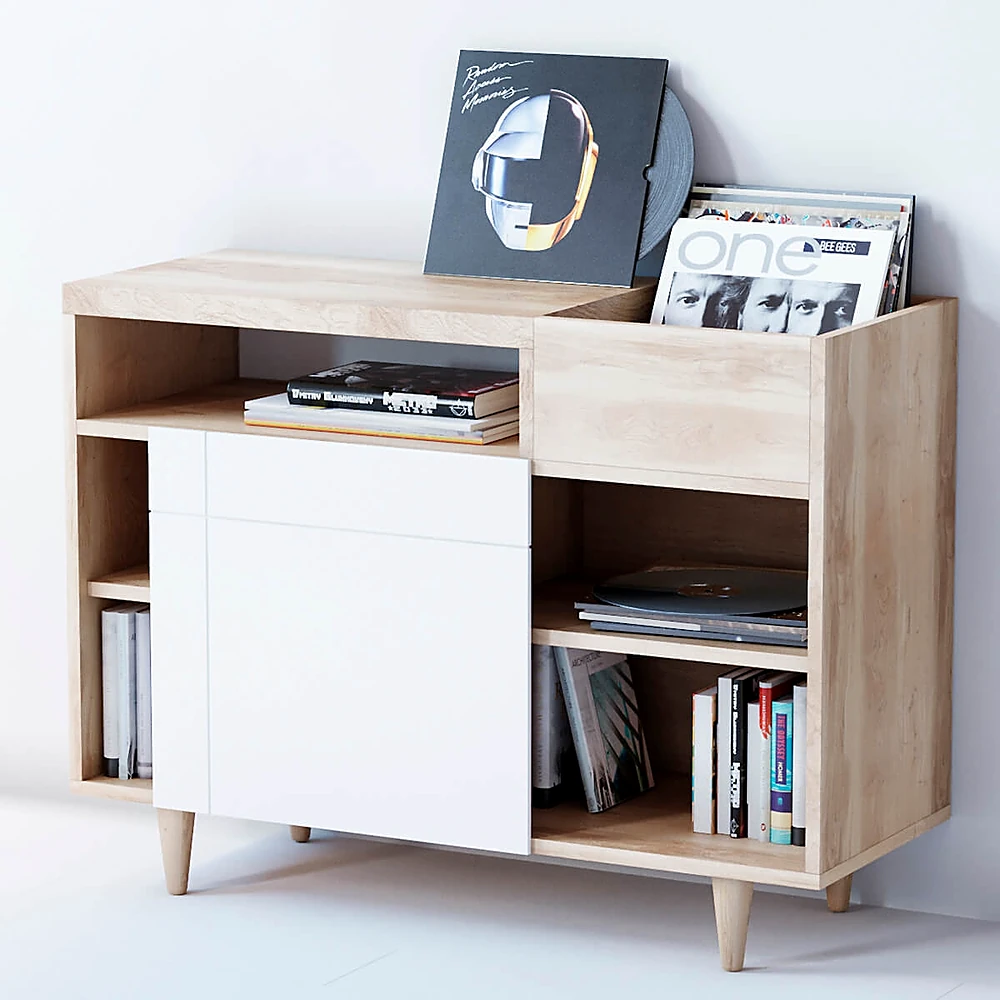 Sideboard with Light Wood and White Panels