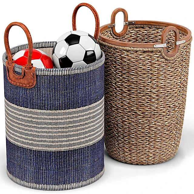 Decorative Baskets with Seagrass and Striped Fabric