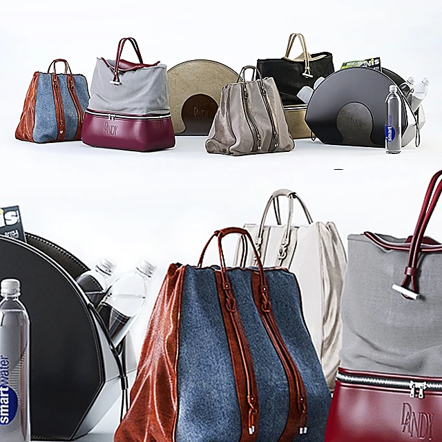 Set of Bags with Fabric and Leather Accents