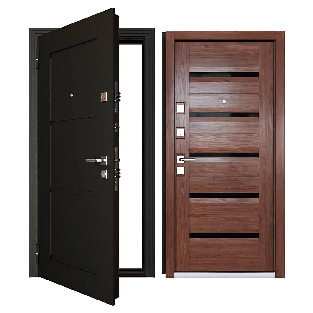 Entrance Metal Door with Modern Wood and Black Finish