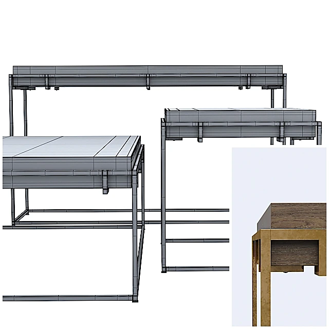 Modern Furniture Set with Dark Wood and Gold Metal (3)