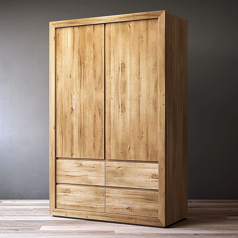 Reclaimed Russian Oak Armoire with Sliding Doors