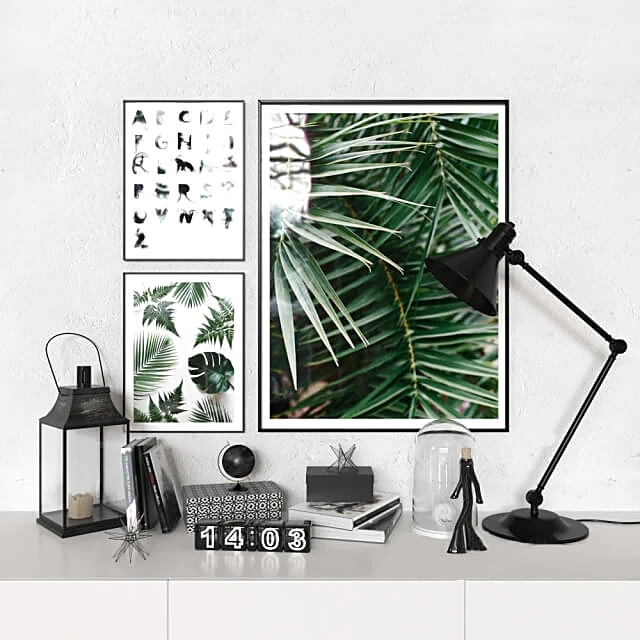 Decorative Set with Botanical Prints and Desk Accessories