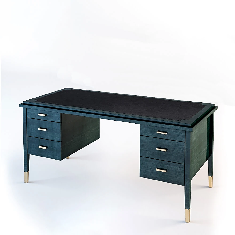 Executive Desk with Dark Wood and Leather Top